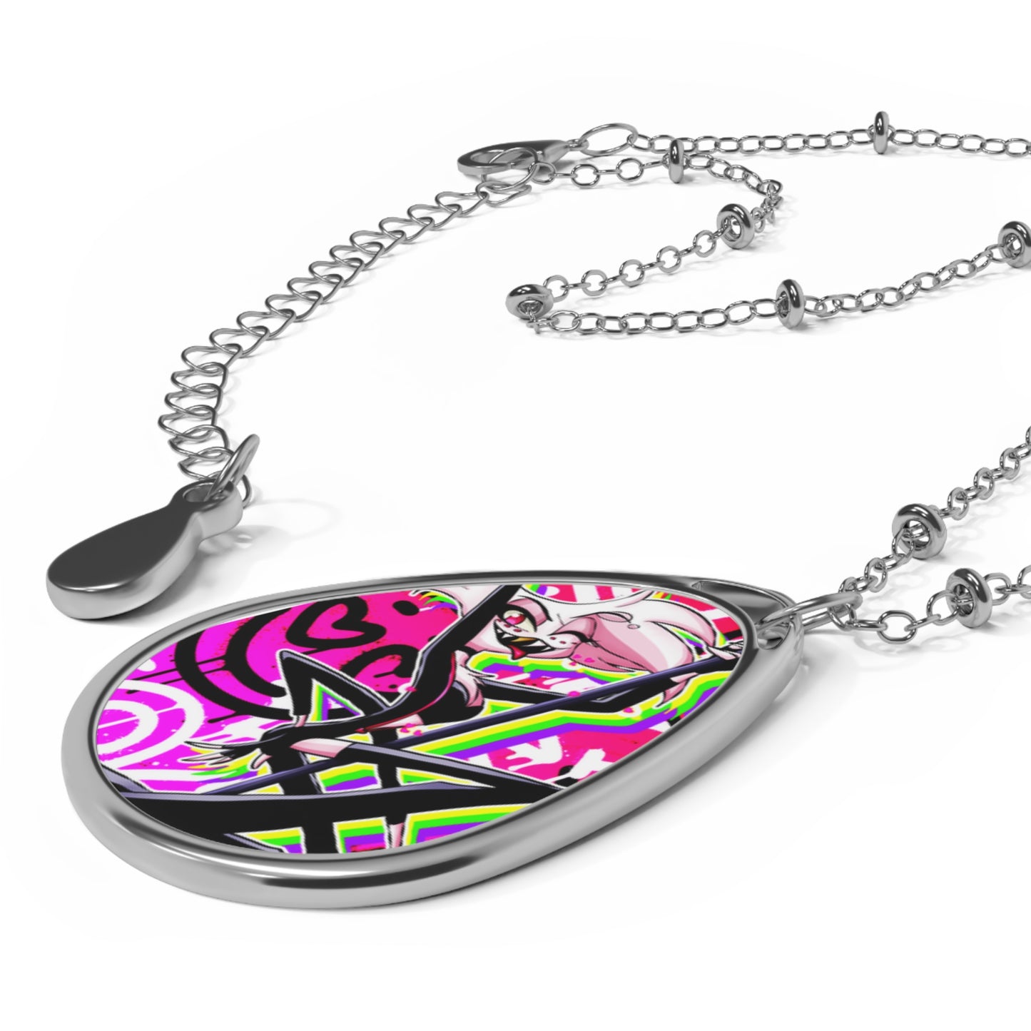 Colorful Angel Demon Oval Pendant Necklace, Unique Gift, Statement Piece, Everyday Wear