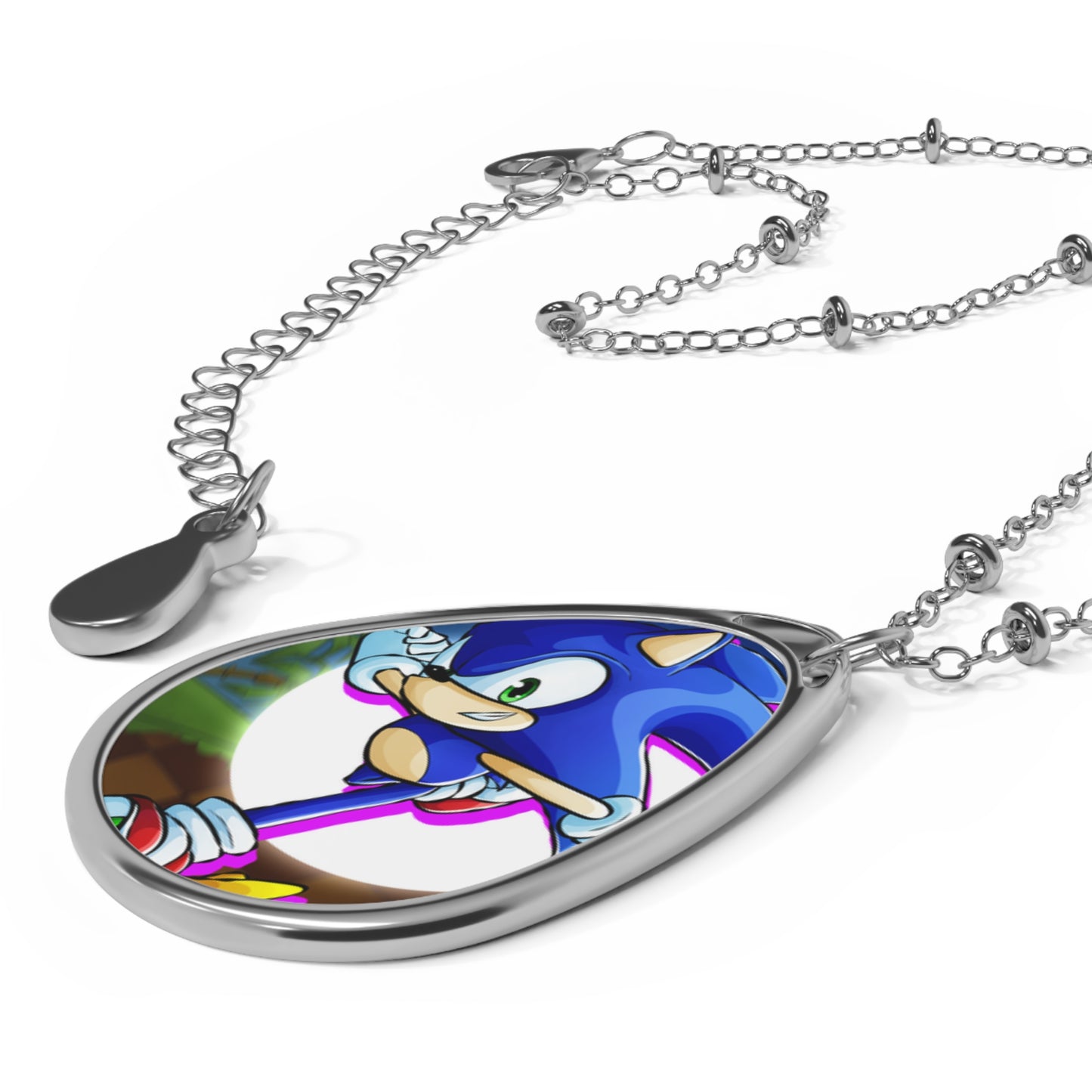 Blue Hedgehog Oval Necklace, Fan Jewelry, Gift for Gamers, Kids Accessories, Unique Layered Necklace