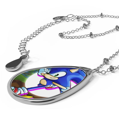 Blue Hedgehog Oval Necklace, Fan Jewelry, Gift for Gamers, Kids Accessories, Unique Layered Necklace