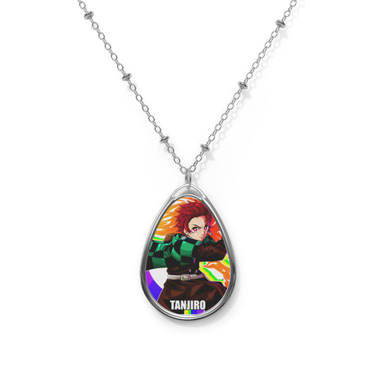 Anime-Inspired Oval Necklace, Devil Slayer Jewelry, Unique Gift for Fans, Trendy Cosplay Accessory, Stylish Pendant for Any Occasion