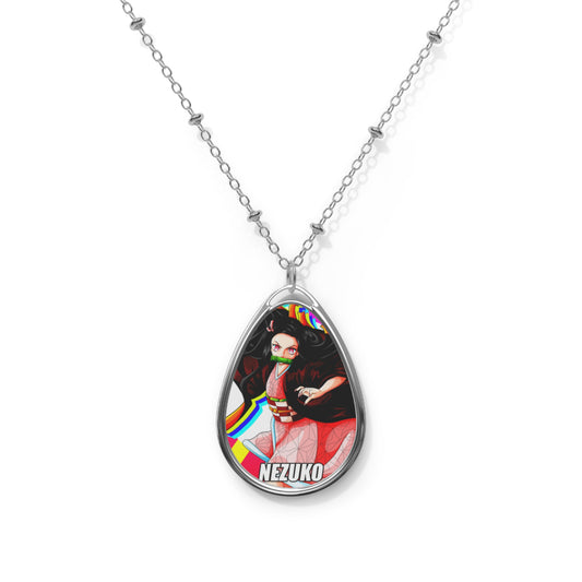 Demon Sister Oval Necklace, Anime Jewelry, Cute Gift for Fans, Kawaii Accessory, Unique Pendant, Cosplay Jewelry
