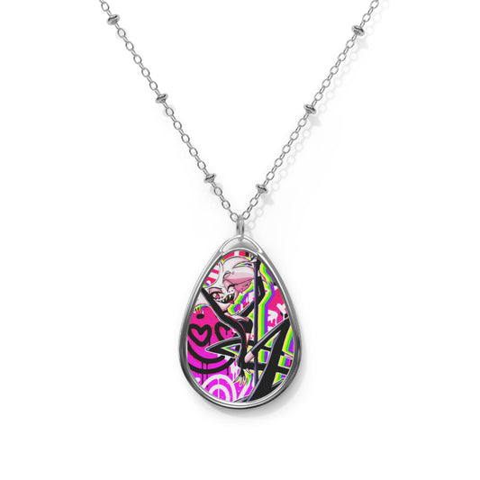 Colorful Angel Demon Oval Pendant Necklace, Unique Gift, Statement Piece, Everyday Wear